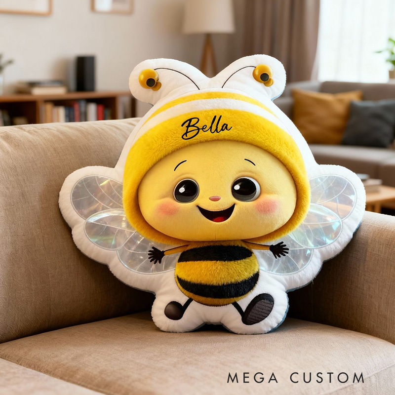 Personalized Cute Bee Pillow Custom Name Cartoon Bee Pillow Soft Cushion for Children 