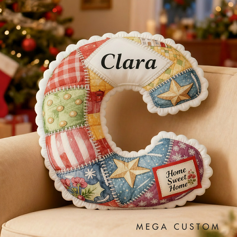 Personalized Letter Name Pillow Patchwork Christmas Initial Pillow Graphic 3D Print Gift for Kids and Family Housewarming Gift 