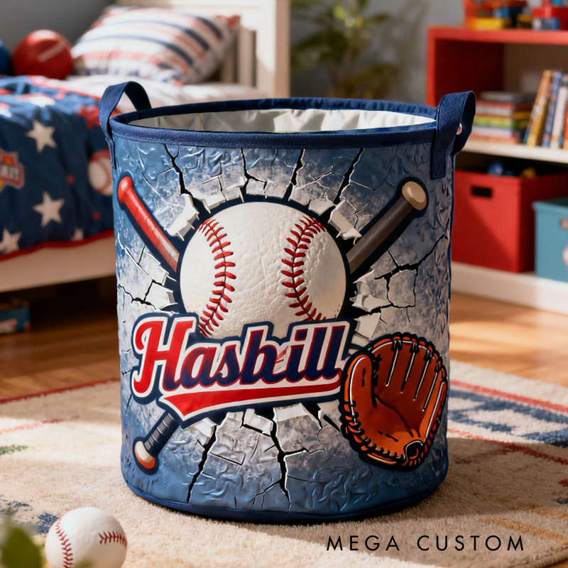 Personalized Baseball Storage Basket with Custom Name and Dynamic Graphics for Kids and Sports Fans
