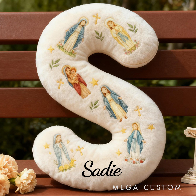 Personalized Virgin Mary Letter Pillow with Custom Name Home Decor Catholic Gift for Her Blessed Mother Gift Cross Star Olive Graphic 3D Print Pillow