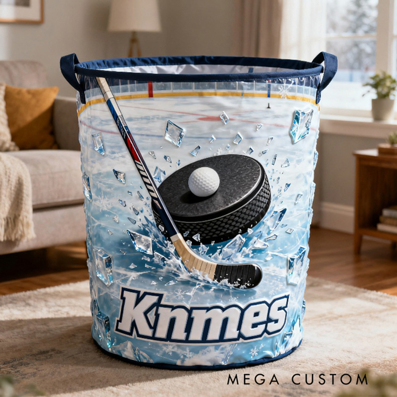 Personalized Ice Hockey Storage Basket with Custom Name and Ice Rink Design for Young Athletes and Ice Hockey Enthusiasts