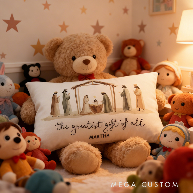 Personalized the Greatest Gift of All Christian Christmas Nativity Star Pillow with Custom Name Xmas Holiday Christian Décor Baby Jesus Religious Gift
