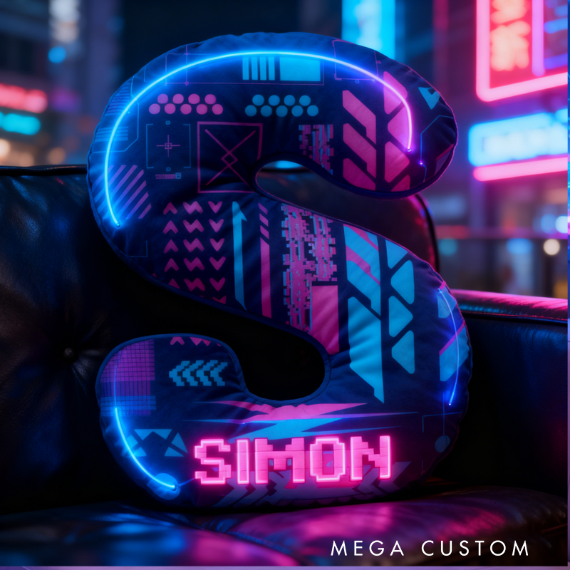 Personalized Neon Letter Pillow for Gamers Custom Technology Enthusiasts Lovers Pillow Geek Nerd Gift