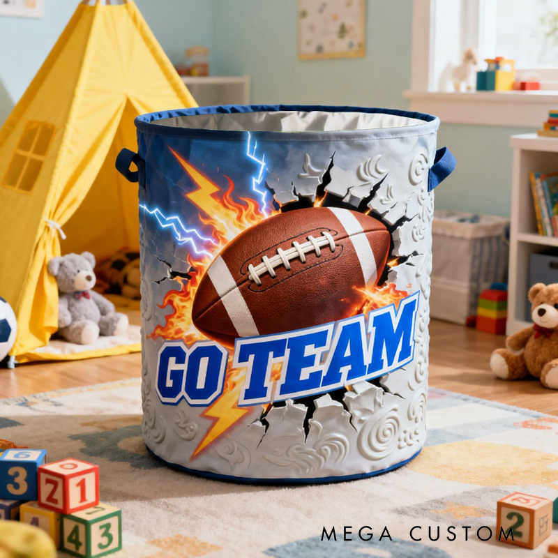 Personalized Football Storage Basket with Bold Lightning Design and Name for Young Athletes and Fans