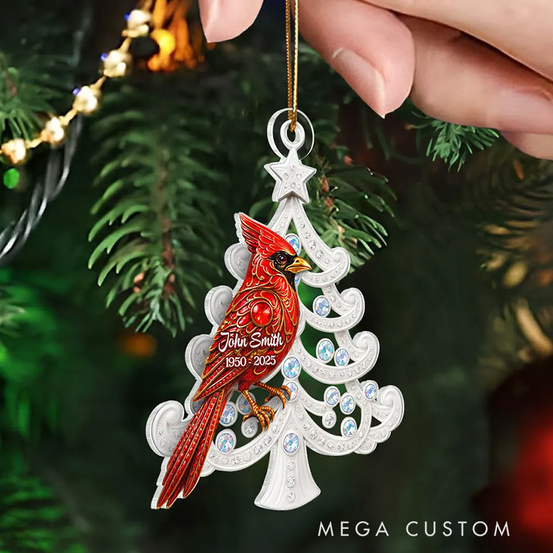 Personalized Acrylic Ornament 3D Metal Red Cardinal On Christmas Tree Sympathy Christmas Gift for Loss of Loved Ones