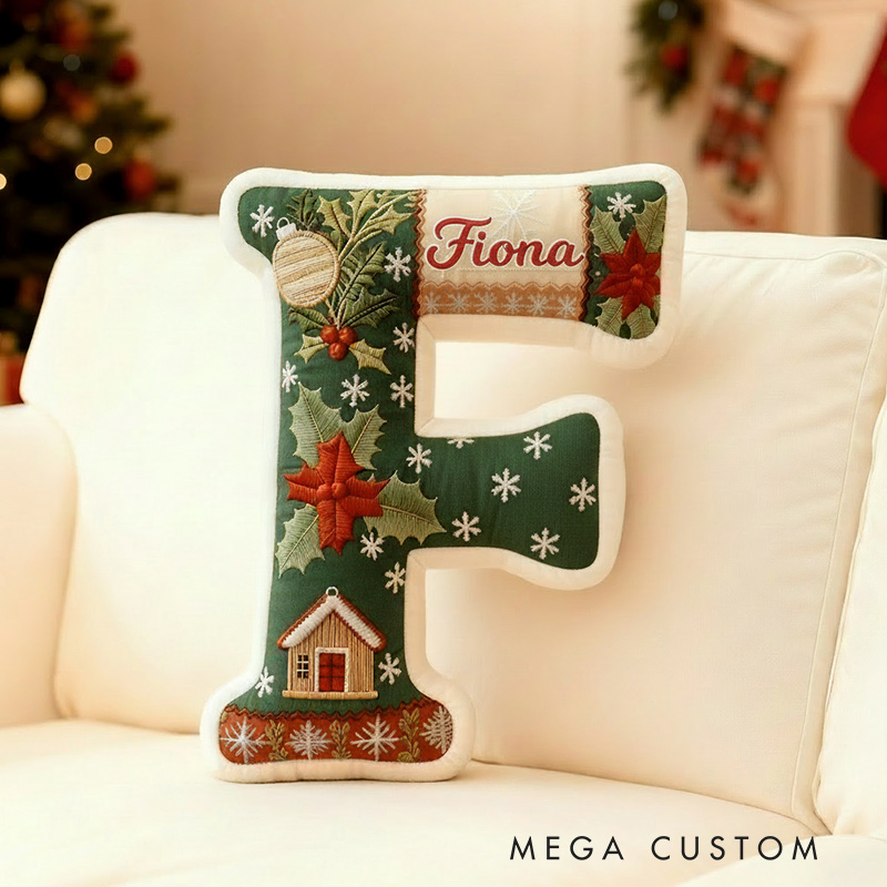 Personalized Letter Name Pillow Patchwork Christmas Initial Pillow Graphic 3D Print Gift for Kids and Family Housewarming Gift 