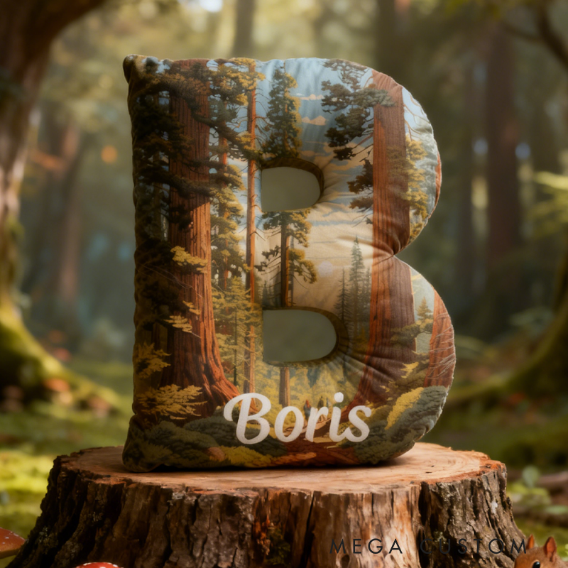 Personalized Forest Themed Custom Initial Pillow Sequoia National Park Pillow Gift for Outdoor Nature Enthusiasts