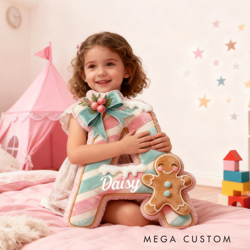 Personalized Gingerbread Alphabet Throw Pillow with Name Cookie Letter Pillow for Kids Girl Baker Christmas Gifts Loving Room Decor