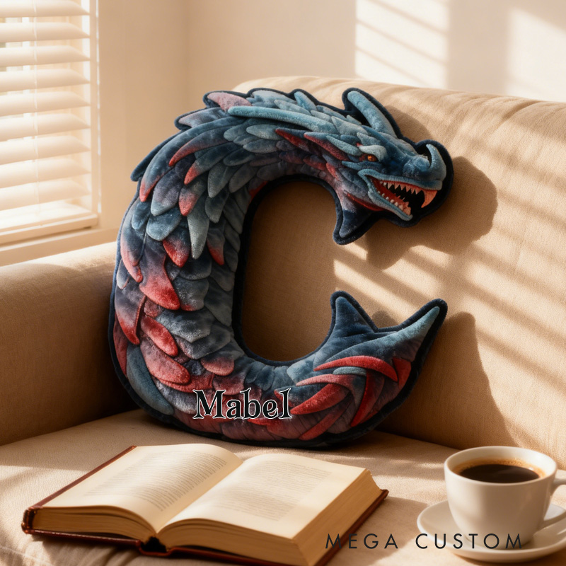 Personalized Dragon Alphabet Throw Pillow Dragon Letter Pillow with Name Book Initial Pillow for Kids Boys Girls Book Lover Christmas Gift