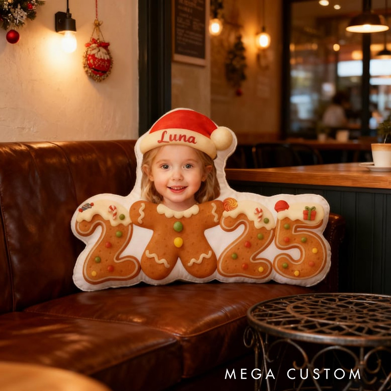 Personalized Gingerbread Face Throw Pillow with Name Christmas Pillow 2025 Pillow for Kids Girl Baker Christmas Gifts Loving Room Decor