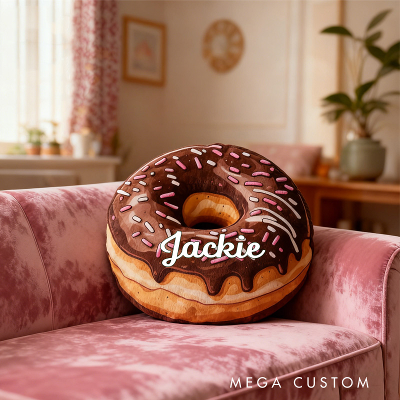 Personalized Doughnut Throw Pillow with Name Dessert Pillow for Kids Girl Baker Christmas Gifts Loving Room Decor