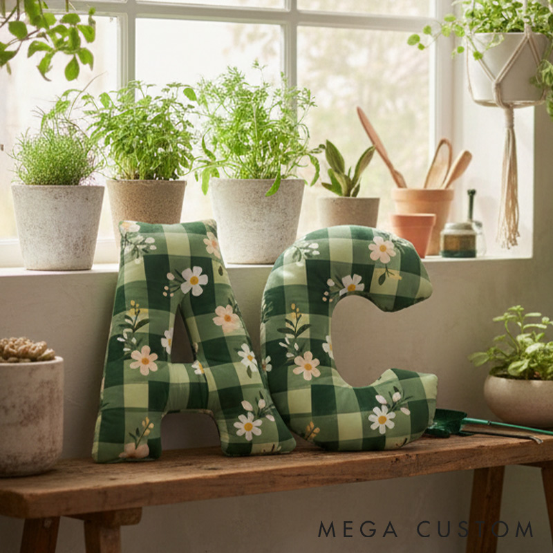 Personalized Plaid Petals Initial Pillow Graphic 3D Print Pillow for Gardening Lovers