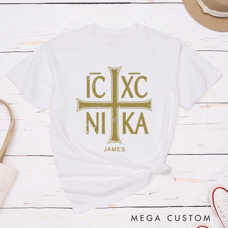Personalized IC XC NIKA Eastern Orthodox Classic T-Shirt with Cross Cotton Shirt Christmas Easter Gift Religious Gift for Men and Women
