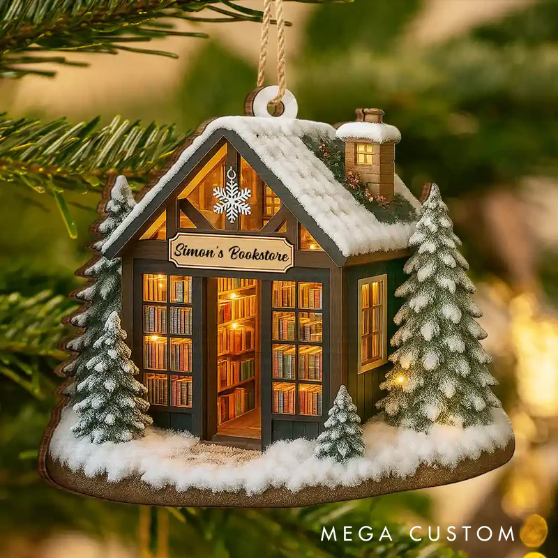 Personalized Bookstore Book Corner Acrylic Ornament with Name Bookish Christmas Ornament Gift for Book Club Librarian Book Lovers