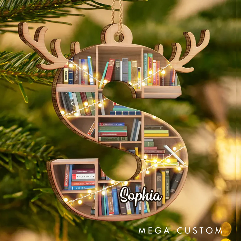 Personalized Bookshelf Alphabet Acrylic Ornament with Name Bookish Christmas Ornament Gift for Book Club Librarian Book Lovers