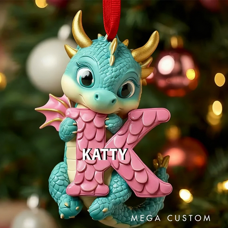 Personalized Dragon Alphabet Acrylic Ornament with Name Fantasy Letter Acrylic Christmas Ornament Gift for Kids Book Club Librarian Book Lovers