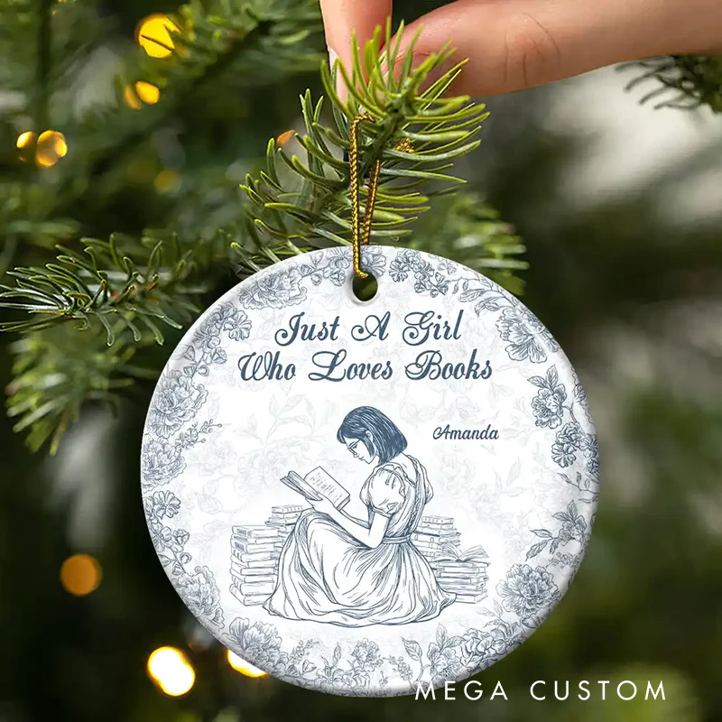 Personalized a Girl Who Loves Books Christmas Ornament Reading Lover Ornament Bookish Ornament for Book Lover Gift Librarian Gift