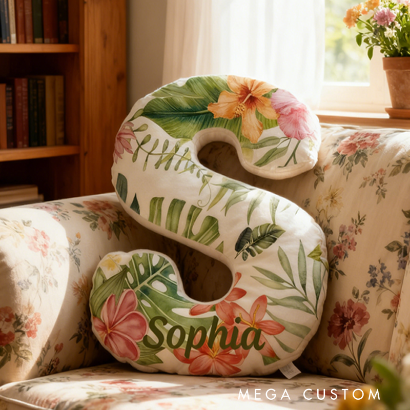 Personalized Floral Initial Pillow Custom Nature Lovers Pillow Gifts for Outdoor Nature Adventure Lover