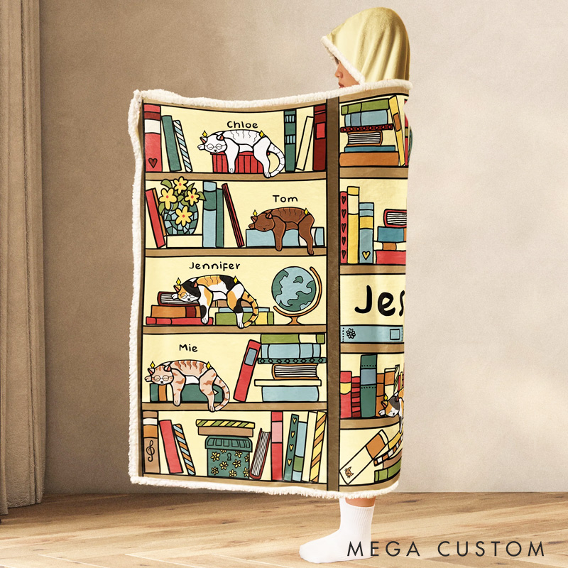 Personalized Bookshelf Blanket Hoodie Custom Wearable Blanket Hoodie with Name for Book Lovers Bookworm Birthday Gift for Bookworm