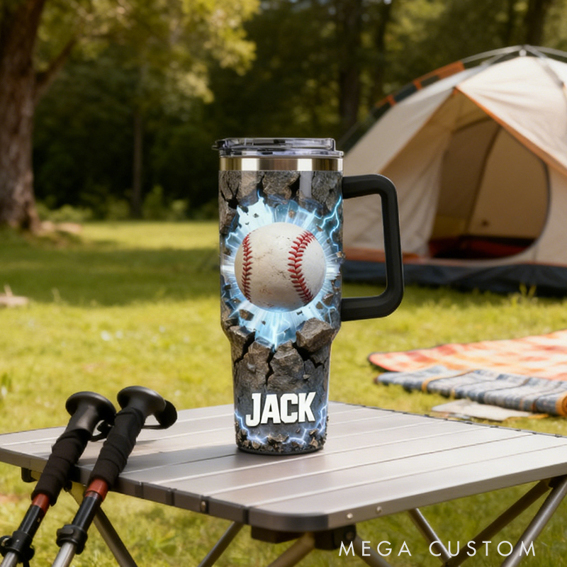 Personalized Baseball Tumbler with Custom Name and Cracked Design for Baseball Lover
