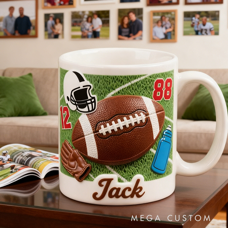 Personalized Football Coffee Mug with Dynamic Field and Custom Name for Fans