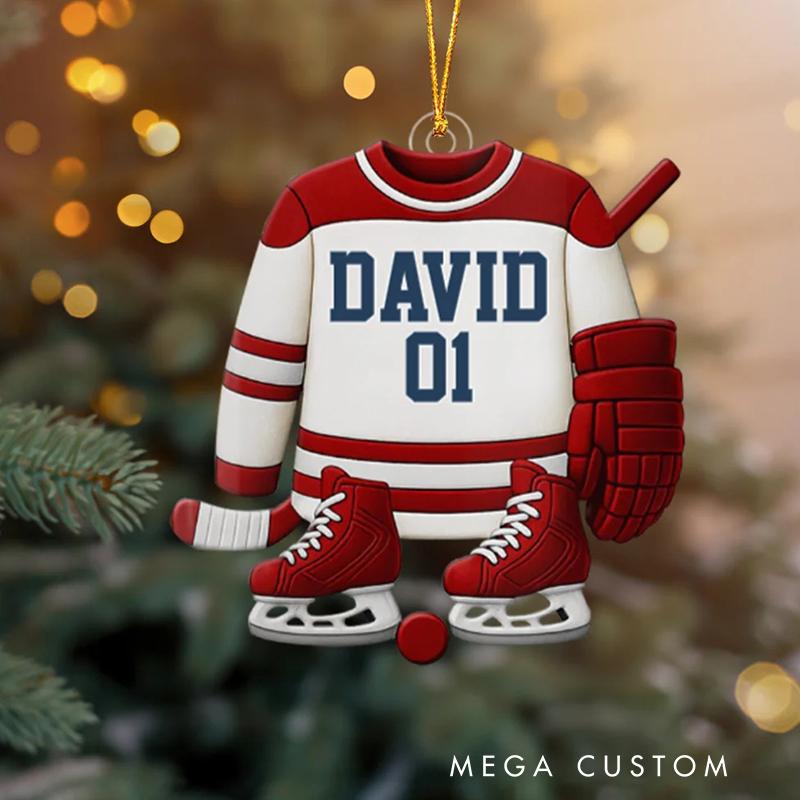 Personalized Acrylic Ice Hockey Christmas Ornament with Custom Name and Jersey Number