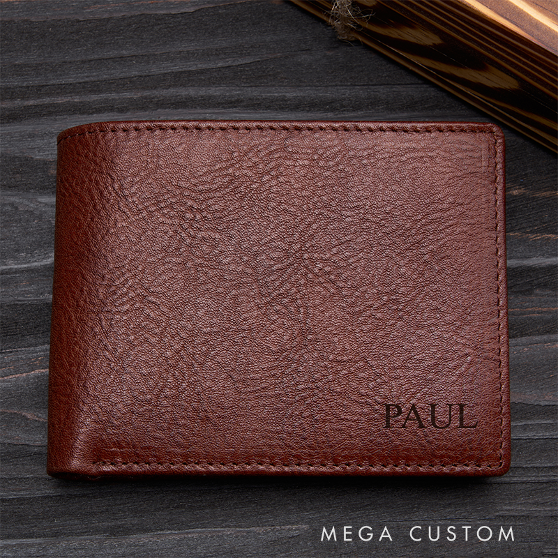 Personalized Leather Wallet for Men Gift for Him Men's Wallet Custom Wallet with Name Engraved Wallets with Name Minimalist Wallet Leather Gift for Husband Boyfriend Father