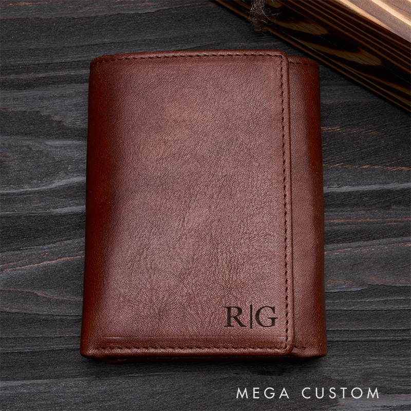 Personalized Leather Wallet with Name Men’s Wallet Custom Wallets for Him Engraved Wallets with Name Trifold Wallet Leather Gift For Him Gift for Husband Boyfriend Father
