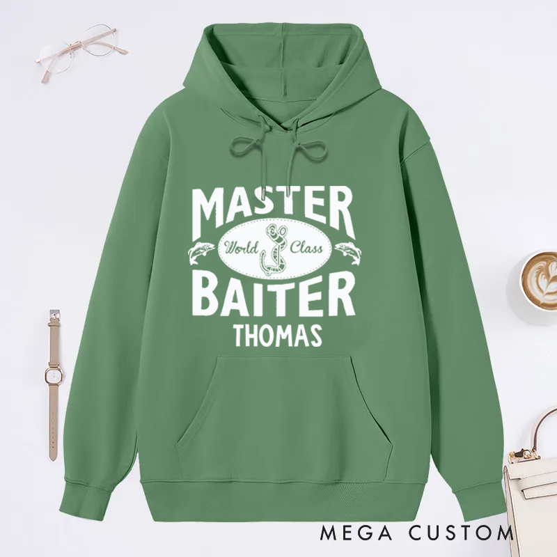 Personalized Fishing Hoodie Master Baiter Design Custom Name Funny Gift for Fishing Enthusiasts Comfortable and Stylish Apparel