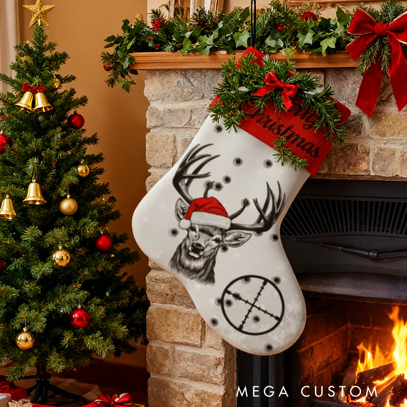 Personalized Hunting Christmas Stocking Buck Deer Xmas Stocking Wildlife Hunters Sack Stocking Christmas Gifts for Outdoor Hunting Lover