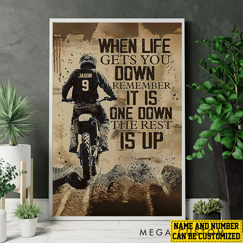 Personalized When Life Gets You Down Personalized Dirt Bike Poster Custom Name and Number Gift for Motocross Lovers