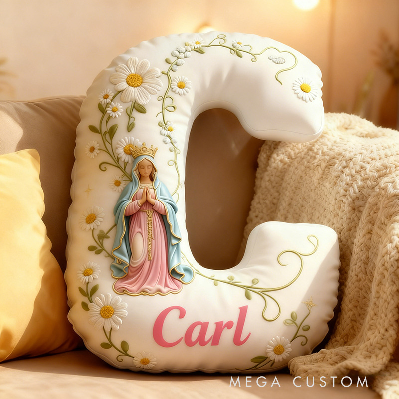Personalized Virgin Mary Letter Pillow with Custom Name Home Decor  Religious Faith Gift Catholic Gift for Her Daisy Floral  Graphic 3D Print Pillow