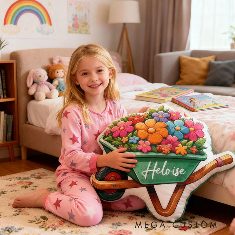 Personalized Name Pillow with Flowers Design Wonderful Gift for Kids Gardening Lovers Gift
