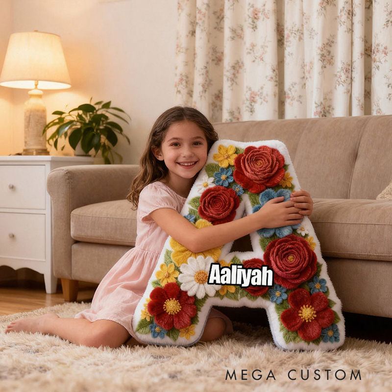 Personalized Name Pillow with Colorful Flowers Decor Beautiful Gift for Kids Gardening Lovers Gift 