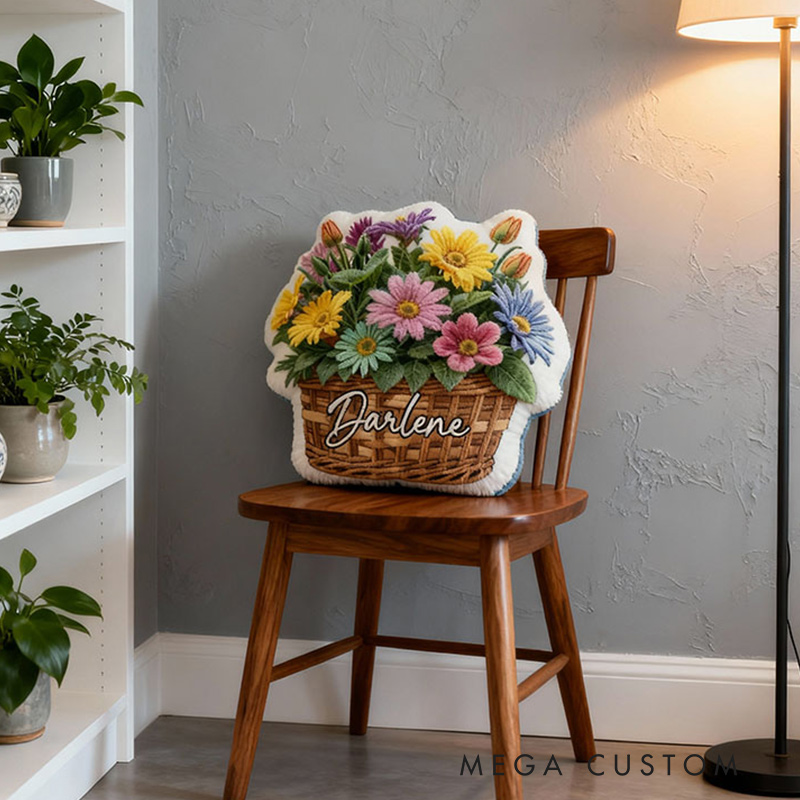 Personalized Name Pillow Flower Baskets Design Elegant Gifts for Children Gardening Lovers Gift