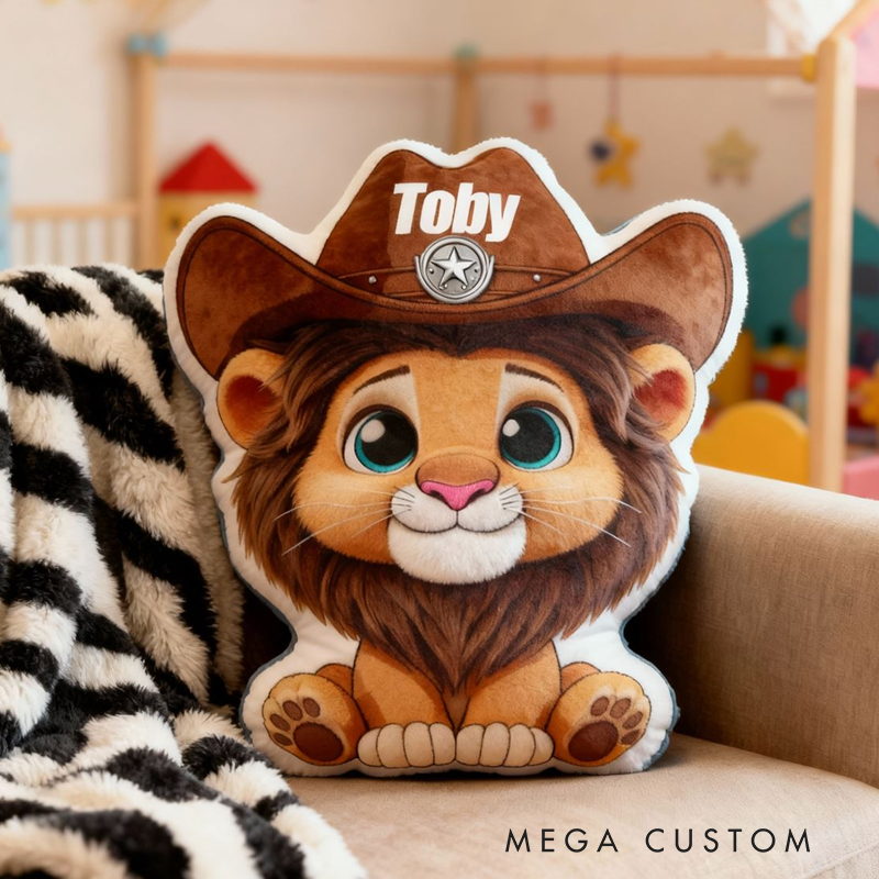 Personalized Lion Pillow Northwest Cowboy with Name Graphic 3D Print Pillow Christmas Gift for Kids or Baby Birthday Gift