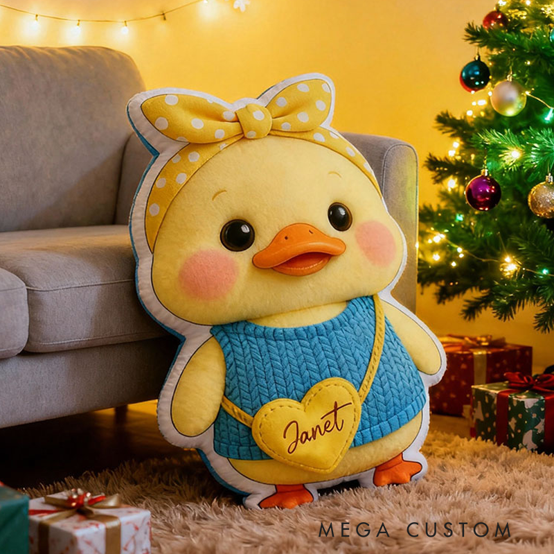 Personalized Cartoon Yellow Duck with Name Graphic 3D Print Pillow Christmas Gift for Kids or Baby Birthday Gift
