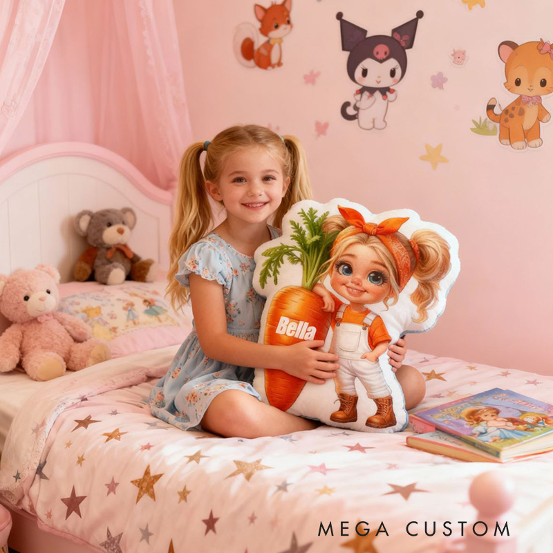 Personalized Carrot Pillow Fun Girl Carrot-Pulling Cushion Children's Room Decoration for Kids Gardening Lovers Gift