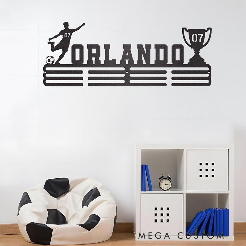 Personalized Soccer Medal Holder with Custom Name and Player Design for Soccer Player and Lover