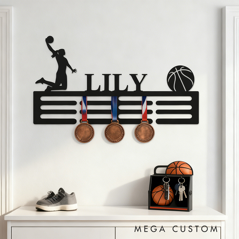 Personalized Basketball Medal Holder with Custom Name and Player Design
