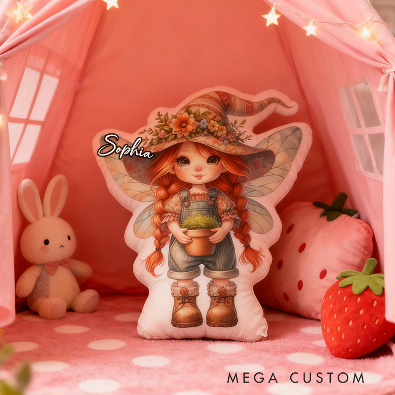Personalized Ginger Garden Fairy Pillow Fun Girl Pillow with Name for Kids Gardening Lovers Gift