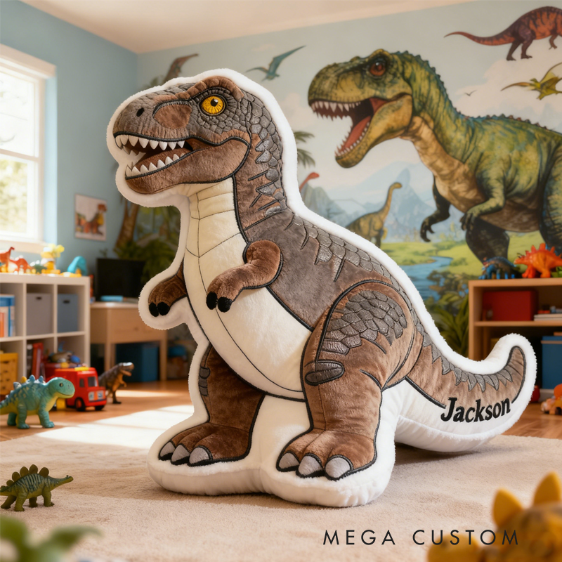 Personalized Mighty Dinosaur with Name Graphic 3D Print Pillow Christmas Gift for Kids or Baby Birthday Gift
