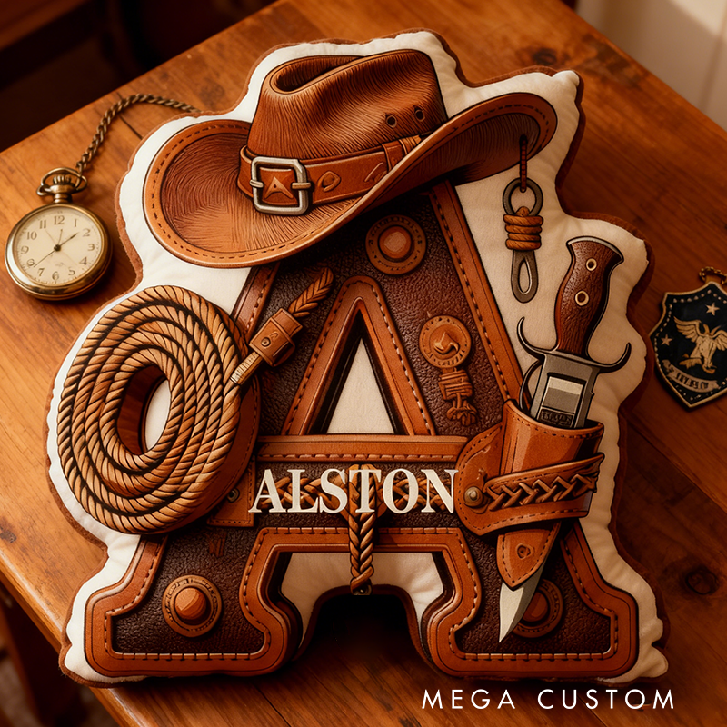 Personalized Western Cowboy Letter Cushion Pillow Wild West Lover Pillow Gift for Him Husband/Boyfriend