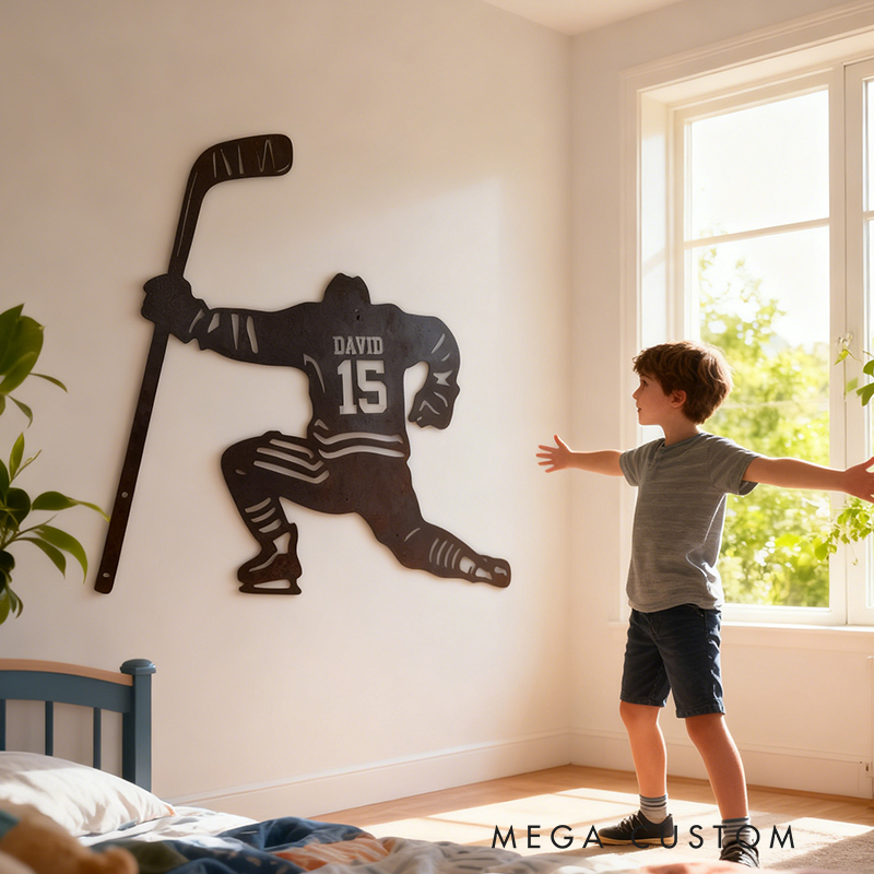 Personalized Hockey Metal Wall Art with Custom Name and Jersey Number for Hockey Lovers