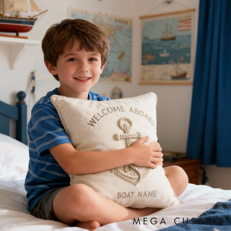 Personalized Nautical Anchor Welcome Pillow with Custom Boat Name Graphic 3D Print Pillow for Travel Lovers