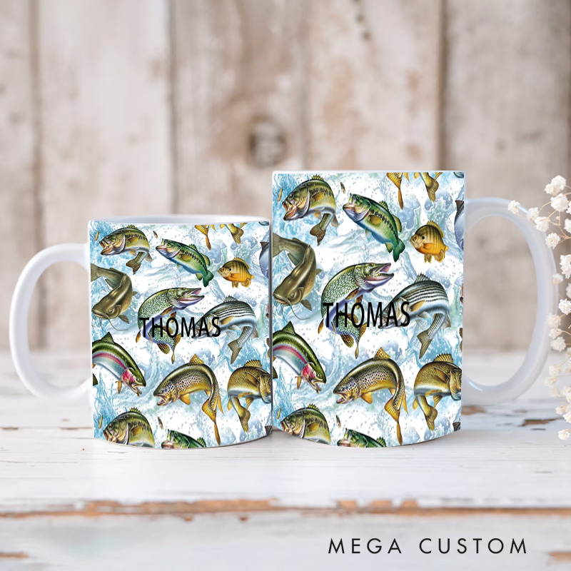 Personalized Fishing Mug Funny Fishing Mug Custom Name Colorful Fish Design Perfect Gift for Fishing Enthusiasts Durable Ceramic Coffee Cup