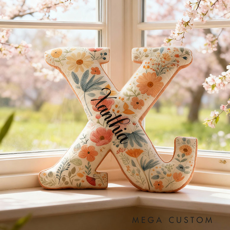 Personalized Letter Pillow Graphic 3D Print Garden Floral Custom Name Pillow Gift for Girls Gardening Lovers Gift 