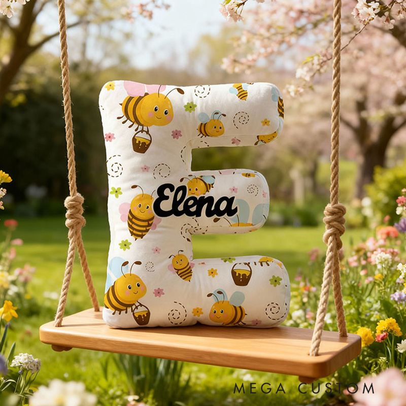 Personalized Letter Pillow with Bee Pattern Custom Name Pillow Wonderful Gift for Children Gardening Lovers Gift 
