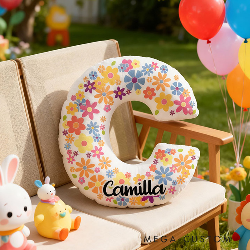 Personalized Letter Pillow with Name Custom Colorful Flowers Pillow Wonderful Gift for Children Gardening Lovers Gift 