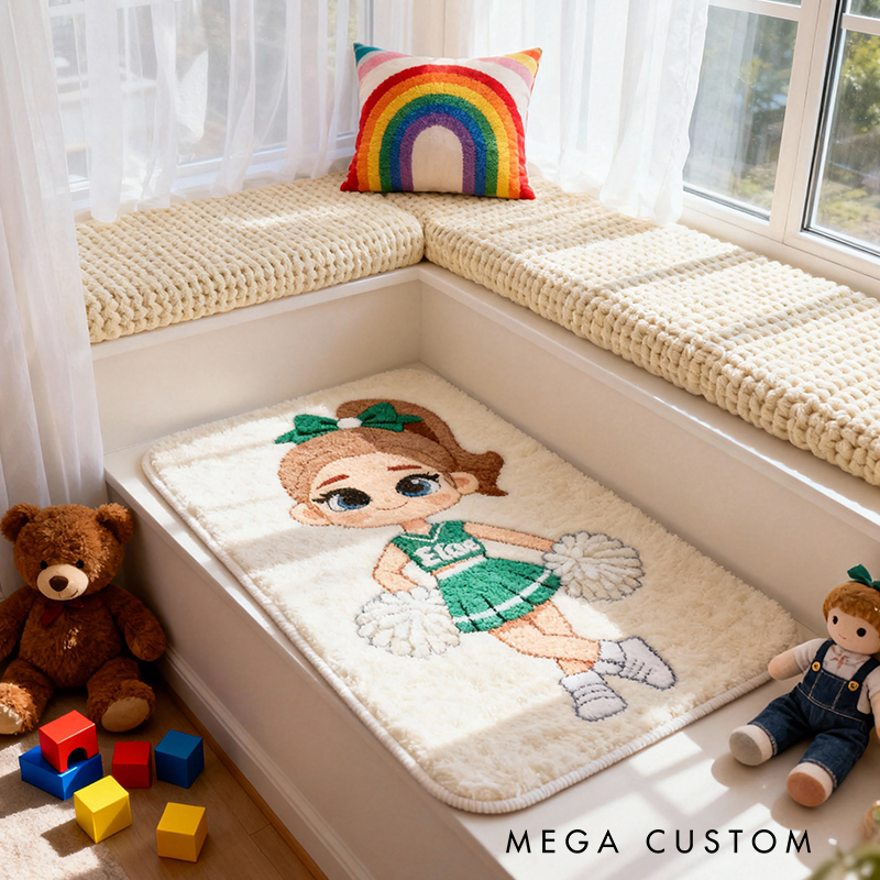 Personalized Cheerleader Rug with Custom Name and Adorable Cartoon Design for Cheerleaders and Girls
